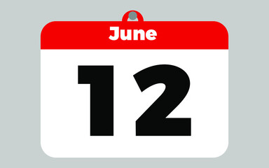 June, 12. White and red calendar.