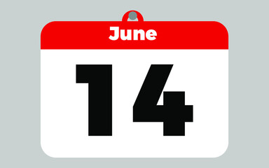 June, 14. White and red calendar.