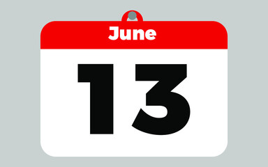 June, 13. White and red calendar.