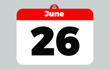 Fototapeta premium June, 26. White and red calendar.