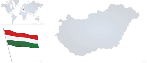Hungary map and flag. vector