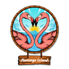 flamingo with bamboo frame vector illustration