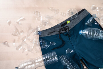 Shorts made with fabric based in recycled materials as plastic bottles
