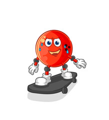 bowling ball riding skateboard cartoon character vector