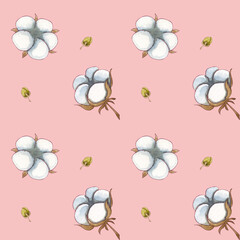Cotton watercolor pattern summer on pink background