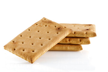 Pile of rectangular biscuits isolated on white background. Full depth of field. Close-up.