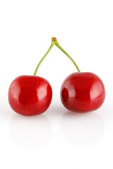 Sweet cherry isolated on white background. Two sweet cherries with on white background. Full depth of field. Close-up