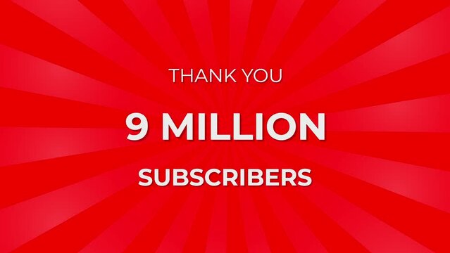 Thank you 9 Million Subscribers Text on Red Background with Rotating White Rays