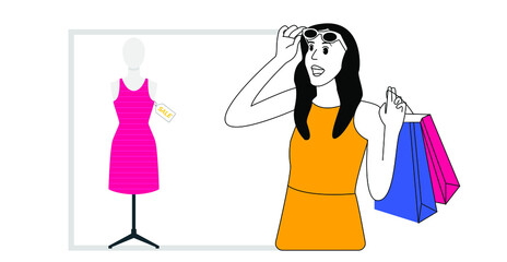 Obraz premium impressed brunette girl hold bags open mouth hand face isolated on white color background 