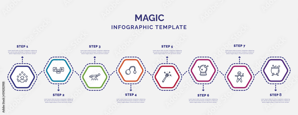 Wall mural infographic template with icons and 8 options or steps. infographic for magic concept. included jugg