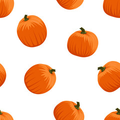 Orange pumpkin seamless pattern in cartoon style. Squash background. Thanksgiving, halloween, harvest pattern. Plant. 