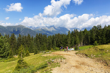 Fototapeta na wymiar Wonderful mountain trekking route in South Tyrol. Beautiful natural landscapes.