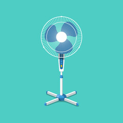 Stand fan. Standing fan with blades. Electric equipment for cooling air. Portable air conditioning. Vector illustration flat design. Isolated on white background. Portable device climate control.