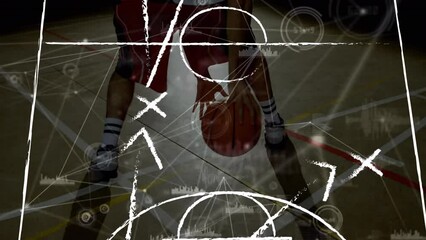 Animation of data processing over caucasian male basketball player - Powered by Adobe