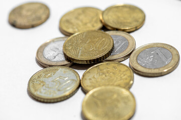 Euro Coin stacks on a white background , Finance and banking concept.