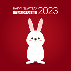 Happy Chinese new year greeting card 2023 with cute rabbit. Animal holidays cartoon character. Rabbit icon vector.