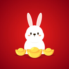 Happy Chinese new year greeting card 2023 with cute rabbit. Animal holidays cartoon character. Rabbit icon vector.