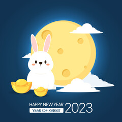 Happy Chinese new year greeting card 2023 with cute rabbit. Animal holidays cartoon character. Rabbit icon vector.