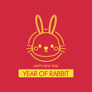 Happy Chinese new year greeting card 2023 with cute rabbit. Animal holidays cartoon character. Rabbit icon vector.