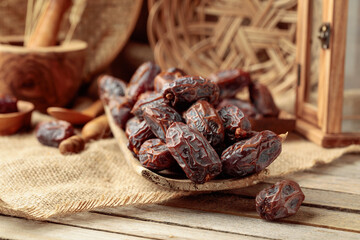 Dates fruits on a kitchen table.