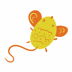 Yellow cute mouse. Toy for cat. Vector pet colourful illustration on white background.
