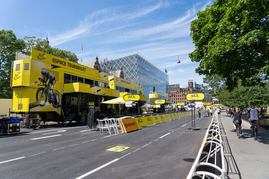 Copenhagen, Denmark - June 30, 2022: Decoration in the city centre for the starting of the Tour de France.
