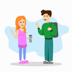 Woman and man concept.  A man and a woman greet each other when they meet. Illustration in a flat style.