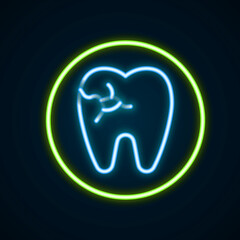 Glowing neon line Tooth with caries icon isolated on black background. Tooth decay. Colorful outline concept. Vector