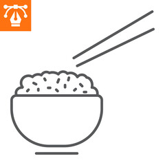 Rice bowl line icon, outline style icon for web site or mobile app, food and asian, bowl vector icon, simple vector illustration, vector graphics with editable strokes.