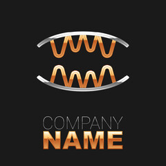 Line Vampire teeth icon isolated on black background. Happy Halloween party. Colorful outline concept. Vector