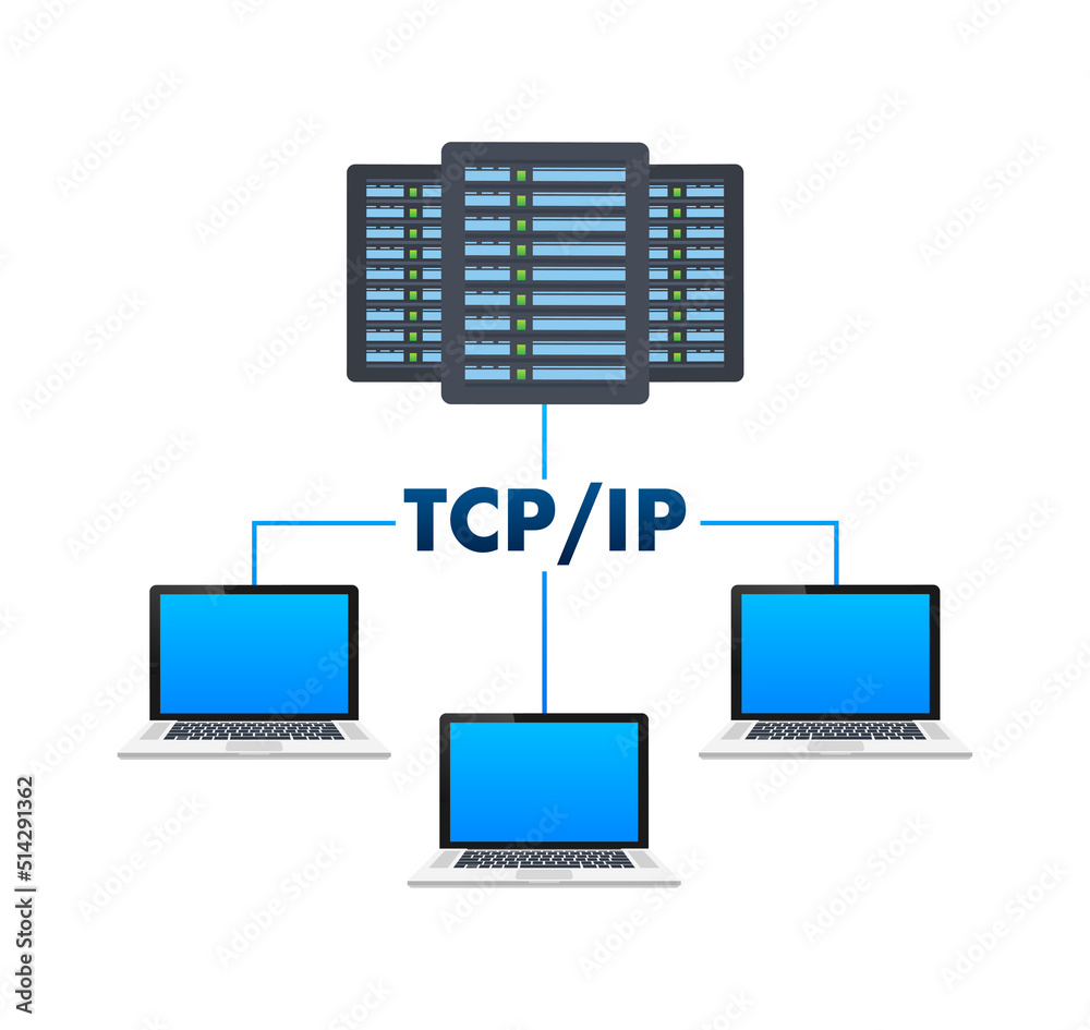 Poster TCP IP - Transmission Control Protocol. Internet Protocol. Vector stock illustration.