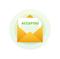 Accepted email. College accept. Recruitment job success. Vector stock illustration.