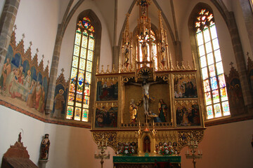 Fototapeta na wymiar Altar of the Basilica of the Holy Cross in Kezmarok, Slovakia