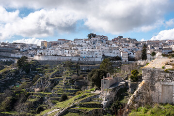 View of historic old pilgrimage town Monte Sant Angelo, Gargano Peninsula in Italy - obrazy, fototapety, plakaty