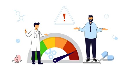 Obese people World Obesity Day Obesity health problem Body mass index Nutrition plan Junk food Body fat Diabetes abstract metaphor  concept vector illustration Health risk Doctors recommendations