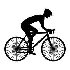 Obraz premium Athlete on a bicycle black icon. Cyclist on a racing bike. Vector illustration flat design. Isolated on white background.