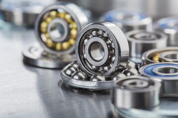 different bearings on a metal background. Part of mechanism.