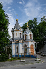 Fototapeta na wymiar white russian orthodoxal church in Jelgava town Latvia