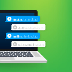 Voice, Record Audio message, speech bubble. Messenger chat screen. Vector stock illustration.