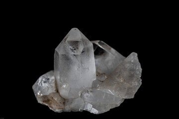 clear quartz crystals on black background