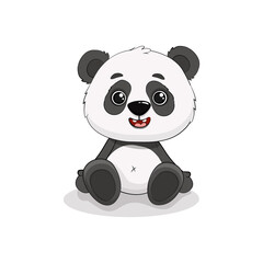Cute cartoon panda on a white background. Vector illustration 