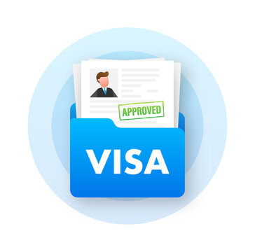 Clipboard with visa application. Travel approval. Immigration visa. Vector stock illustration.