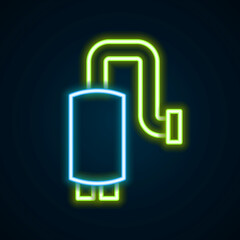Glowing neon line Car muffler icon isolated on black background. Exhaust pipe. Colorful outline concept. Vector
