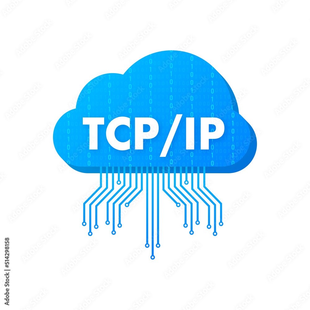 Poster TCP IP - Transmission Control Protocol. Internet Protocol. Vector stock illustration.