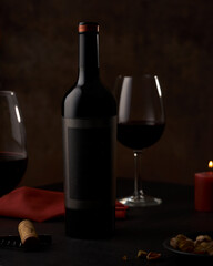 romantic dinner by candlelight drinking red wine