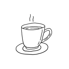 Tea or coffee cup. Hand drawn line vector illustration.