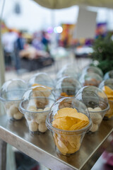 snacks for beer in plastic packaging, chips in a cup
