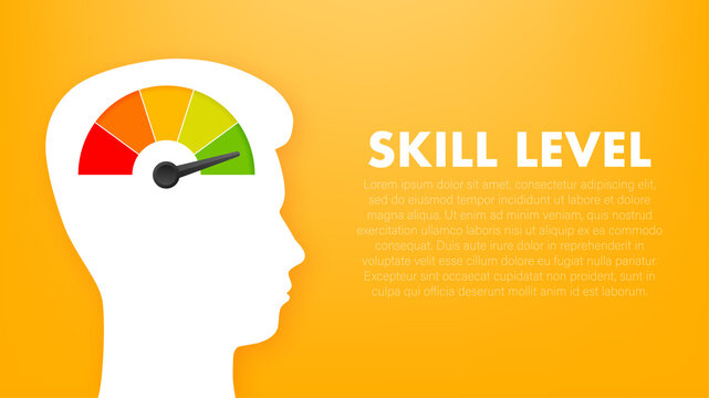 Skill levels growth, meter indicator. Skills enhancement. Vector stock illustration.