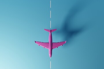 Airplane model taking off from the runway. Concept of travel, traveling the world. Explore the world by plane. 3d render, 3d illustrator