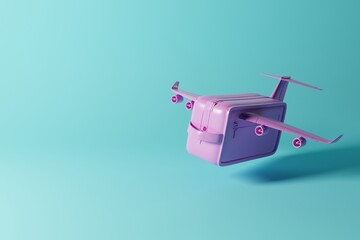 A travel suitcase that looks like a plane is flying away. Concept of travel, traveling the world. Explore the world by plane. 3d render, 3d illustrator